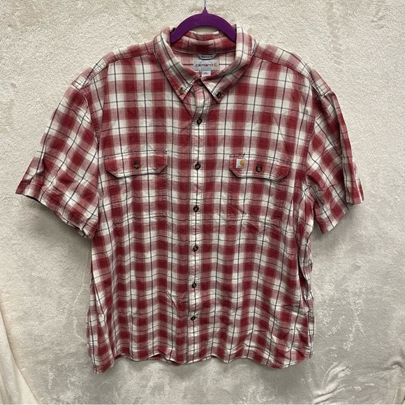 Carhartt men’s original fit red plaid shirt short sleeve button up 2XL cotton - Picture 7 of 9